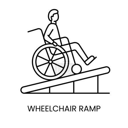 Illustration for People with disabilities, wheelchair on ramp line icon vector. - Royalty Free Image