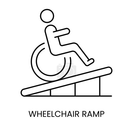 Illustration for People with disabilities, wheelchair on ramp line icon vector. - Royalty Free Image