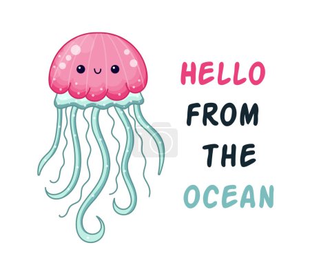 Téléchargez les illustrations : Méduses illustration d'un animal marin mignon, habitant de l'océan. - en licence libre de droit