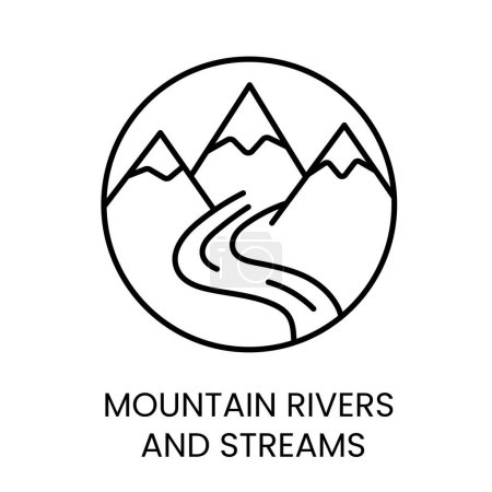 Illustration for Water sources, mountain rivers and streams line vector icon for water packaging with editable stroke. - Royalty Free Image