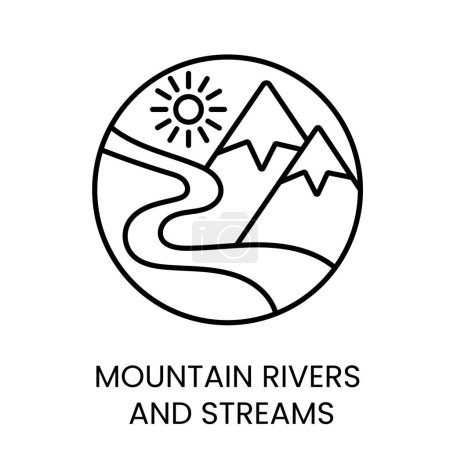 Illustration for Water sources, mountain rivers and streams line vector icon for water packaging with editable stroke. - Royalty Free Image