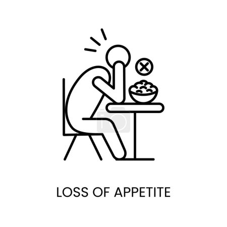 Diabetes symptom loss of appetite, refusal to eat vector line icon with editable stroke.