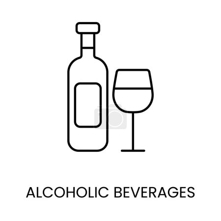 Alkoholische Getränke, Weinflasche und Glaszeilensymbol im Vektor mit editierbarem Strich.
