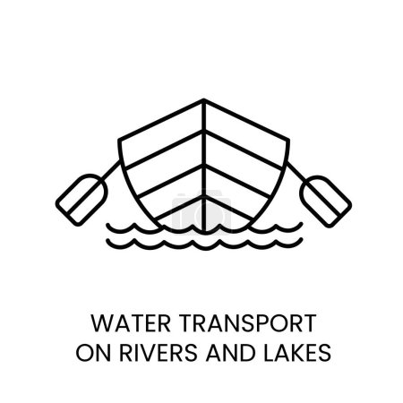 Transporte de agua en barco para la entrega en ríos y lagos, icono de la línea vectorial con carrera editable.