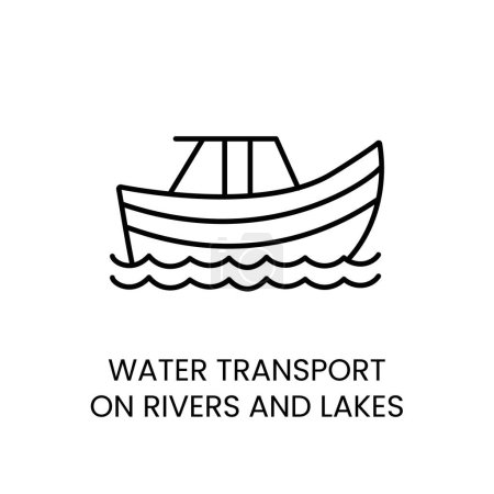 Ilustración de Transporte de agua en barco para la entrega en ríos y lagos, icono de la línea vectorial con carrera editable. - Imagen libre de derechos
