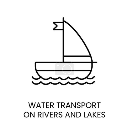 Boat water transport for delivery on rivers and lakes, vector line icon with editable stroke.