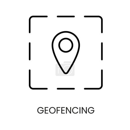 Geofencing line vector icon with editable stroke for placement on cctv camera system packaging.