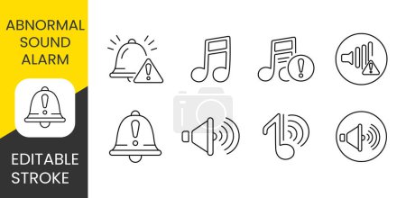 Abnormal sound alarm set vector line icons for packaging with editable stroke