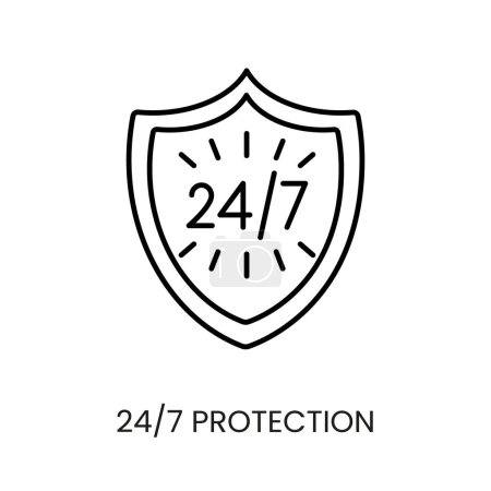 24 on 7 protection line vector icon for packaging on cctv camera with editable stroke.