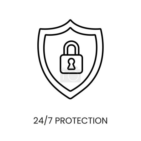 24 on 7 protection line vector icon for packaging on cctv camera with editable stroke.