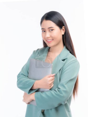 Photo for Portrait beautiful working Asian woman , business girl standing arms crossed with happiness on white background - Royalty Free Image