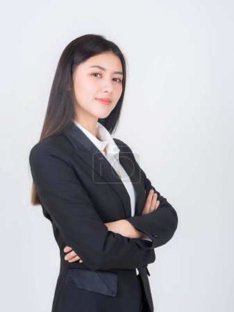 Photo for Portrait of a business woman , beautiful Asian girl whit suit standing arms crossed isolated on white background , business people concept - Royalty Free Image