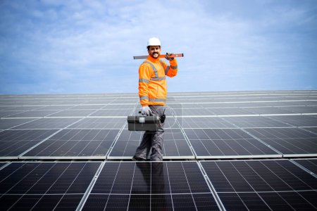 Photo for Solar panels installation for sustainable energy. - Royalty Free Image