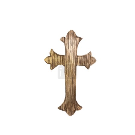 Photo for Watercolor wooden cross illustration. Ideal for cards, prints, sovereign and printed products. - Royalty Free Image