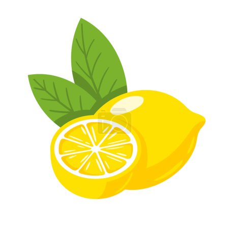 Yellow lemon isolated on white background. Flat style. Vector illustration