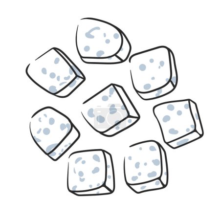 Blue cheese piece set isolated on white background. Cheese icon in cartoon style. Vector illustration