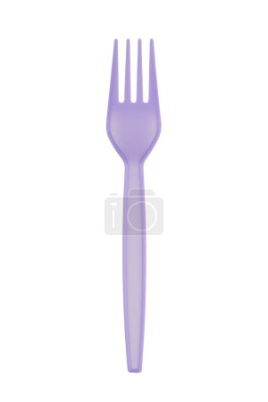 Foto de Primer plano de un colorido tenedor púrpura de plástico aislado sobre un fondo blanco - Imagen libre de derechos