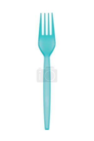 Téléchargez les photos : Gros plan d'une fourchette Aqua en plastique coloré isolé sur un fond blanc - en image libre de droit