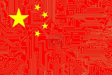 Foto de Illustration of a Circuit Board on a Chinese flag to show technology in China - Imagen libre de derechos