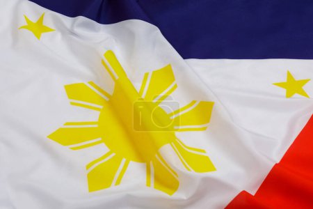 Téléchargez les photos : Close up of the Philippine Flag showing the famous Sun and Stars with copy space - en image libre de droit