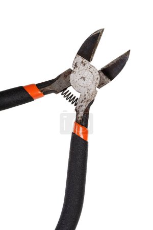 Photo for Flat lay of very old and used Wire Cutters isolated on a white background - Royalty Free Image