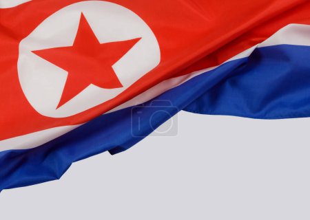 Photo for North Korea officially known as Democratic People's Republic of Korea flag with white background and copy space - Royalty Free Image