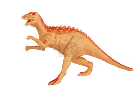 Photo for A plastic toy dinosaur isolated on a white background with copy space - Royalty Free Image