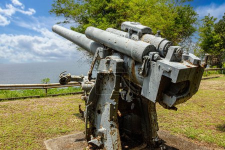 The ruins of the artilly at the Japanesse Garden of Peace, displayed on Corregidor Island in the Philippines. Corregidor Island guarded the entrance to Manila Bay