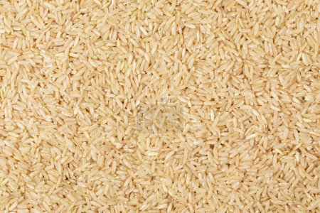 Foto de Flat lay primer plano de delicioso y saludable arroz marrón con espacio de copia - Imagen libre de derechos