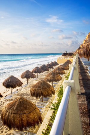 The turquoise waters and white sand beaches of Cancun on the Yucatan Peninsula in Quintana Roo Mexico