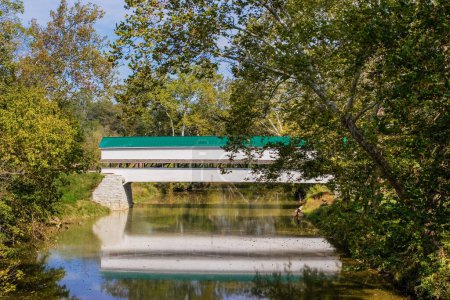 Photo for A Wooden Covered Bridge in the countyside of rural America, USA, North America - Royalty Free Image
