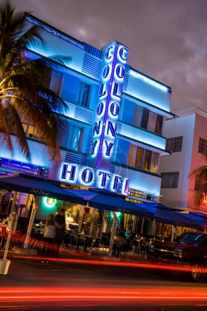 Photo for Night life on the famous art deco district of Ocean Drive in South Beach Miam - Royalty Free Image