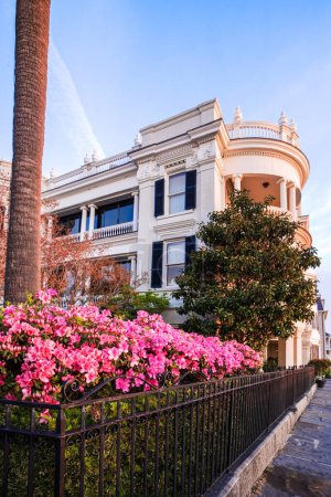 Foto de Pintorescas mansiones antebellum a lo largo de East Battery Street en Charleston, Carolina del Sur, Estados Unidos, América del Norte - Imagen libre de derechos