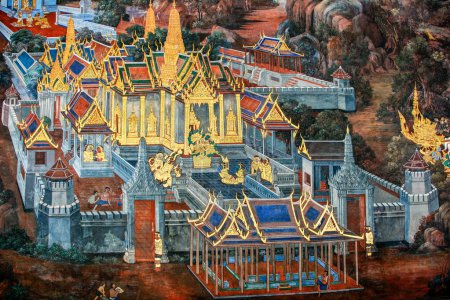 Téléchargez les photos : Peinture murale dans le Grand Palais, Bangkok, Thaïlande, Asie du Sud-Est - en image libre de droit