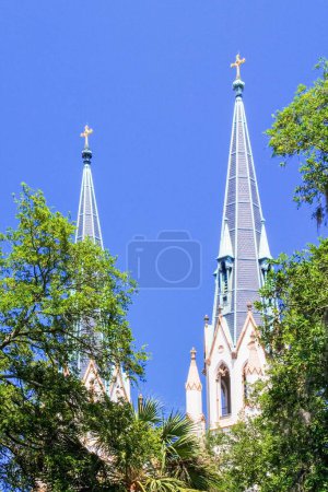 Téléchargez les photos : Cathédrale Saint-Jean-Baptiste à Savannah Géorgie, États-Unis, Amérique du Nord, avec espace de copie - en image libre de droit