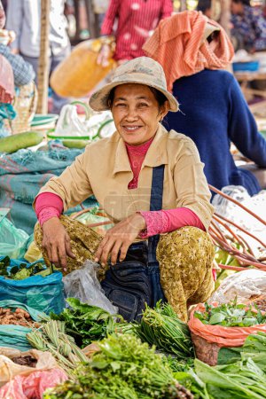 Photo for Cambodia Woman selling fruits and vegetables at the rural Market in the countryside of cambodia, Southeast Asia - Royalty Free Image