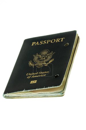 Photo for Close up of an older used American Passport isolated on a white background with copy space - Royalty Free Image