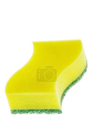 Photo for Close up of a yellow dish scrubbing pad isolated on a white background with copy space - Royalty Free Image