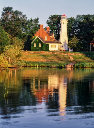 Foto de Faro de Port Sanilac, construido en 1886. Situado cerca de la ciudad de Port Sanilac en Lake Huron Michigan, Estados Unidos, América del Norte - Imagen libre de derechos