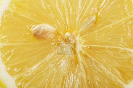 Foto de Primer plano de deliciosa pulpa de limón y semillas con espacio para copiar - Imagen libre de derechos