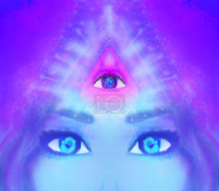 Foto de Mujer con tercer ojo, sentidos sobrenaturales psíquicos - primer plano en los ojos - Imagen libre de derechos