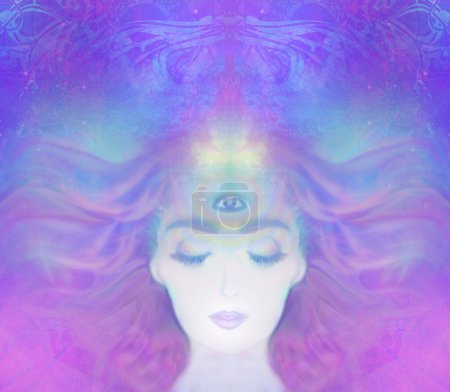 Téléchargez les photos : Femme avec troisième oeil, sens surnaturels psychiques - en image libre de droit