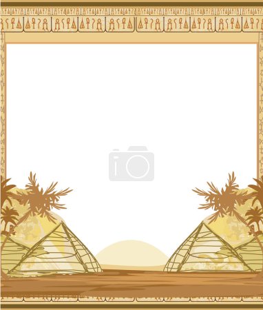 Téléchargez les photos : Cadre avec pyramides paume de géza et hiéroglyphes - en image libre de droit