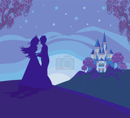 Téléchargez les photos : Château magique et princesse avec prince - en image libre de droit