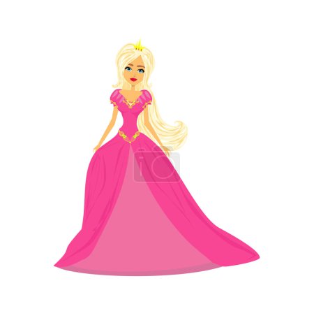 Téléchargez les photos : Belle reine en robe rose - illustration isolée - en image libre de droit