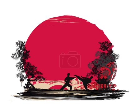 Illustration for Active tae kwon do martial arts fighters combat fighting and kicking sport silhouettes illustration - Royalty Free Image