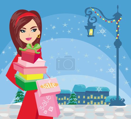Téléchargez les photos : Belle femme faisant le shopping de Noël - en image libre de droit