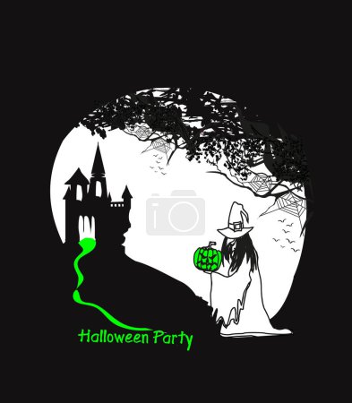 Téléchargez les photos : Invitation de fête d'Halloween - sorcière avec citrouille d'Halloween - en image libre de droit