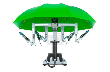 Téléchargez les photos : Système chirurgical robotique sous parapluie, rendu 3D isolé sur fond blanc - en image libre de droit