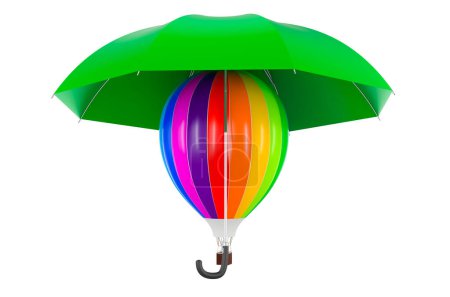 Photo for Hot air balloon under umbrella, 3D rendering isolated on white background - Royalty Free Image